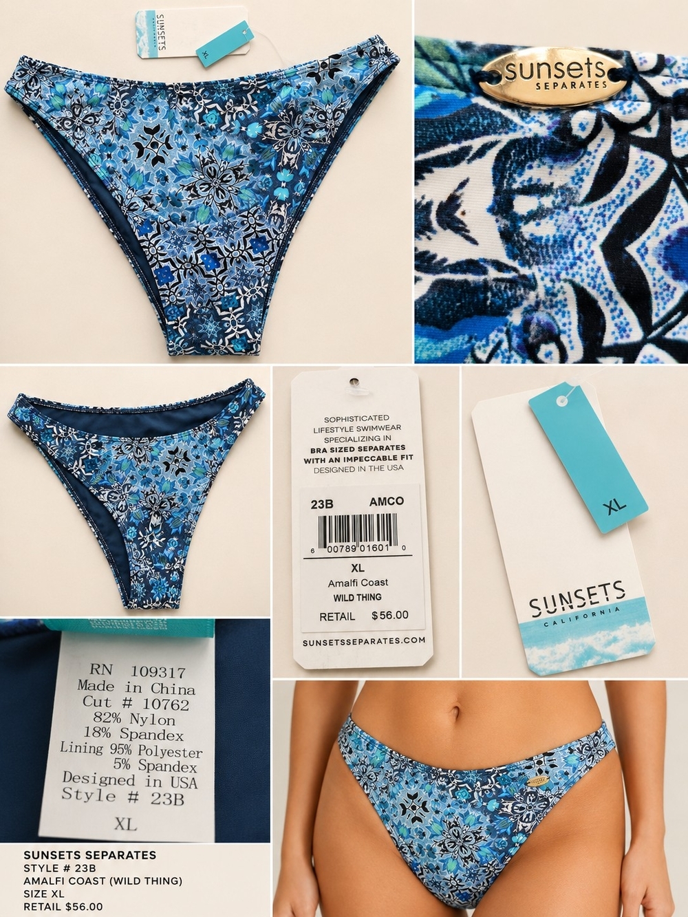 Sunsets Separates Amalfi Coast Blue Floral Bikini Bottom - XL
